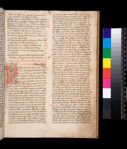 Fru 148. Gregory den Store, Dialogi på italiensk overs. af Domenico Cavalca, f.2r Dekoreret bogstav [N] i rødt blæk med pen-blomstrende i brunt blæk af Central Italian School