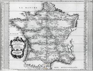 Kort over Frankrig, af Giovanni Domenico Maraldi (1709-1788) og Cesar-Francois Cassini de Thury eller Cassini III (1714-1784), Frankrig af Cesar Francois Cassini de Thury