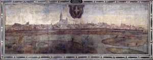 Udsigt over byen Wien, Østrig. Udsigt over byerne i det habsburgske rige. Fresko af Michelozzo-gården i Palazzo Vecchio i Firenze. Maleri af Sebastiano Veronese Giovanni Lombardi, Cesare Baglioni og Turino da Piamonte, ca. 1565. Størrelse: af Cesare Baglioni