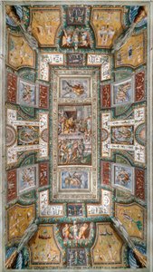 Pier Maria Rossi med æren af ​​Sankt Michaels Orden, Udsigt over loftet i Sala delle Gesta Rossiane, Rocca dei Rossi, San Secondo, Parma, Italien, ca. 1570 (fresco) af Cesare and Jacopo Bertoia and others Baglione