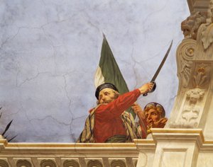 Detalje fra Allegory of Italy, fresko af Cesare Mariani (1826-1901), loft, Majority Hall, Palazzo delle Finanze (Finanspaladset), Rom. Italien af Cesare Mariani