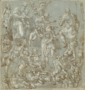 Sankt Josef og Kristusbarnet med engle og Putti af Cesare Pollini