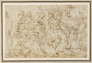 Ark med figurstudier, ca. 1600 (blæk og vask, blyant, kridt på lagt papir) af Cesare Pollini