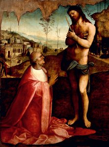 Kristus lidelse og kardinal Oliviero Carafa i bøn, af Cesare da Sesto (1477-1523)