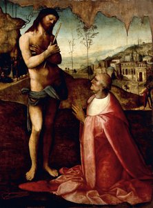 Den lidende Kristus og kardinal Oliviero Carafa i bøn (maleri) af Cesare da Sesto