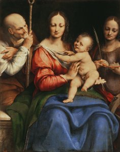 Den hellige familie med den hellige Katarina, 1515-20 (olie på lærred overført fra panel)