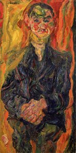 Mand i blåt med gul og rød baggrund af Chaim Soutine