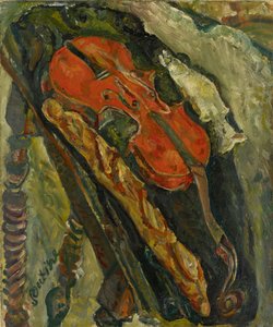 Nature morte au violon, pain et poisson Stilleben med violin, brød og fisk, ca. 1922. af Chaim Soutine