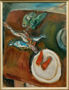 Stilleben med fisk, peberfrugt og gulerødder af Chaim Soutine