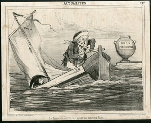 Illustration af Cham (1819-1879) i Le Charivari, omkring 1850 - Prinsen af Joinville har en dårlig pilot - Valg, republikkens præsident, Maritime Marine Nautique Balneaire - Thiers Adolphe, Francois d