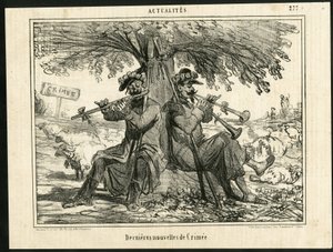 Illustration af Cham (1819-1879) i The Charivari - Seneste Krim-nyheder - Krig, Musik, Krim (Krimkrigen)