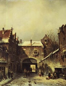 En hollandsk by om vinteren af Charles Henri Joseph Leickert