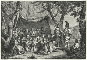 Dronningerne af Persien ved Alexanders fødder (gravering) af Charles (after) Le Brun