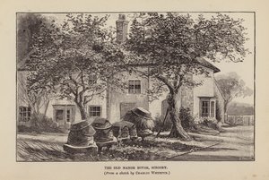 Det gamle herregårdshus, Scrooby (litografi) af Charles (after) Whymper