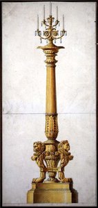 Design til en neo-klassisk kandelaber, ca. 1820 (pen & blæk med akvarel på papir) af Charles (attr. to) Percier