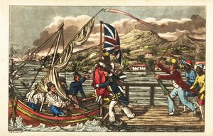 Engelsk flådeofficer kidnapper en slaveret kvinde på Barbados Pier, forfulgt af sin ejermand og plantagearbejdere af Charles (c.1797 1850) (after) Williams