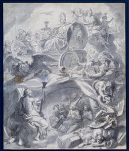 Allegori: "" The Victorious Church of Heresie or the Triumph of Religion"" Tegning af en gouache og vask af Charles Lebruns værksted (Le Brun) (1619-1690) 1600-tallets Paris, Musee du Louvre af Charles (studio of ) Le Brun