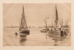 To Sloops på East River af Charles Adams Platt