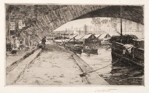 Under Pont Marie, Paris, 1887. af Charles Adams Platt