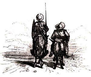 Don Quijote på sin hest, ved siden af Sancho på sit æsel af Charles Albert d