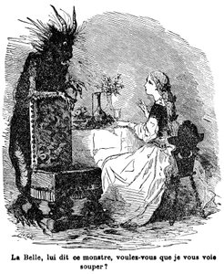 Illustration til fortællingen om fru Jeanne Marie Leprince de Beaumont "Skønheden og Bete", 1800-tallet af Charles Albert dArnoux Bertall