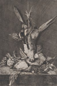 Jagttrofæ med fuglevildt og artiskok, 1850-1900. af Charles Alphonse Deblois