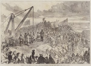 Ceremoni for nedlæggelse af grundstenen til Wallace-monumentet på Abbey Craig, Stirling