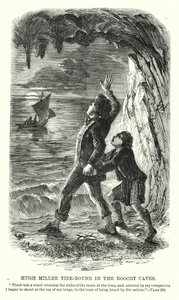 Hugh Miller tidevandsbundet i Doocot Caves (gravering) af Charles Altamont Doyle