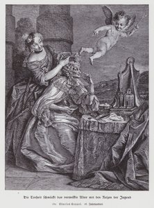 Dårskab pynter den visne Alderdom med Ungdommens Udsmykning af Charles Antoine (after) Coypel