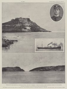 Indgang til havnen i Santiago de Cuba; med Merrimac som blev sænket ved den smalleste del af kanalen af Charles Auguste Loye