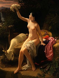 En pastoral idyl (olie på lærred) af Charles Auguste Steuben