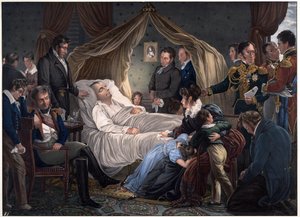 Napoleons død - Steuben, Charles de (1788-1856) - 1825 - Litografi, akvarel - 52,4x71,8 - Privat samling
