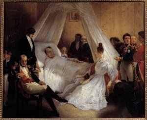 Kejser Napoleon I (1769-1821) på sit dødsleje 5/05/1821 på øen Saint Helene Maleri af Charles Augustus Steuben (1788-1856) 1821 søn. 0,37x0,45 m Ile d