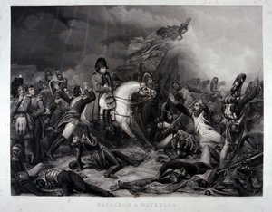 Napoleon (1769-1821) ved slaget ved Waterloo, 1815 (mezzotint)