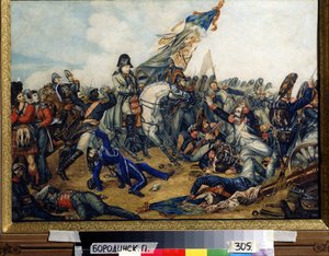 Napoleon 1. (1769-1821) ved slaget ved Waterloo (Slaget ved Waterloo) den 18. juni 1815. Maleri af Charles de Steuben (1788-1856). Akvarel og blæk på papir, 40 x 55 cm