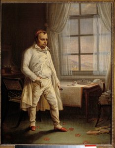 Portræt af Napoleon I (1769-1821) en Sainte Helene i et stykke ved Longwood, der dikterer hans mindesmærker Maleri af Charles Auguste Steuben (1788-1856) 1820 Søn. 0,62 x 0,51 m Ile D