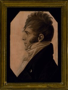 Portræt af en mand, ca. 1804 (sort kridt forhøjet med hvidt på pink papir) af Charles Balthazar Julien Févret de Saint Mémin