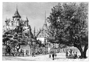 En gade i Bangkok, Thailand, 1895.