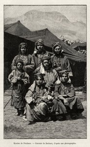 Kurderne af Petchara (Tyrkiet). Gravering af Barbant til illustration af historien "Gennem russisk Armenien, Karabagh, Arax-dalen, Ararat-massivet" "af Madame B. Chantre, i Le tour du Monde 1892, instrueret af Edouard Charton (1807-1891), Hachette, Paris.
