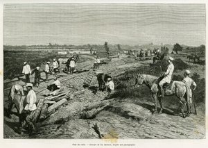 Udlægning af de transkaspiske skinner. Stik af Ch. Barbant for at illustrere historien Voyage a Merv, af Edgar Boulanger, i le tour du monde 1887, instrueret af Edouard Charton (1807-1890), Hachette, Paris. af Charles Barbant