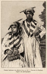 Kvinder, der bor i udgravninger, mineralforekomster. Barbant har graveret et stik til illustration af historien "chez nos indiens, quatre annees de voyage dans la Guiane francaise". af Charles Barbant