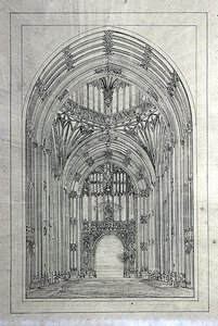 Indgangen til overhuset, fra en mappe med tegninger af New Palace of Westminster (pen og blæk på papir)