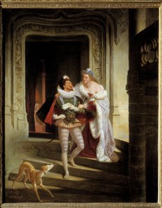 Markisen af Noirmoutiers, Charlotte de Beaune Semblancay (1551-1617), der søger at detournere Henrik I af Lorraine, hertug af Guise kaldet Balafre (1550-1588) for at gå til forsamlingen af staterne Blois før hans attentat (1588) kl. slottet B af Charles Barthelemy Durupt