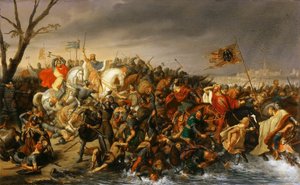 Lothair af Frankrig besejrer kejser Otto II ved bredden af Aisne, oktober 978 af Charles Barthelemy Jean Durupt