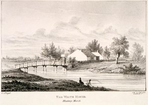 Det Hvide Hus ved bredden af floden Lea, Hackney Marsh, London, c1830 af Charles Bigot