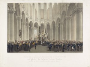 Højtidelig begravelse i Groote Kerk i Delft, 17. marts 1865, af afdøde Hendes Majestæt Anna Pavlovnas dronningmoder af Holland født storprinsesse af Rusland (titel på objektet) af Charles Billoin