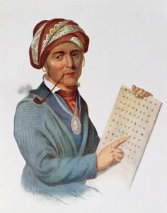 Se-quo-yah eller George Guess, 1828, illustration fra 