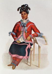 Tshusik, a Chippeway Woman, 1827, illustration fra "The Indian Tribes of North America, Vol.1", af Thomas L. McKenney og James Hall, udgivet af John Grant.