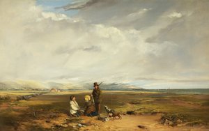 Landskab med sportsmand og ledsagere, muligvis 1842 (olie på lærred)