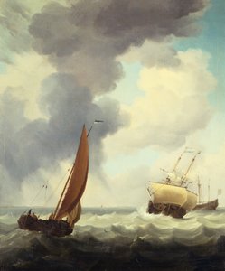 Hollandske handelsskibe og en kysthandler i Choppy Seas (olie på lærred) af Charles Brooking